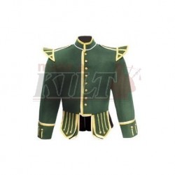 Green Pipe Band Doublet with gold bullion trim and gold buttons