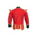 Red / Green Pipe Band Doublet with green collar, cuffs, and epaulettes, gold braid trim and gold button