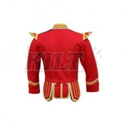 Red Pipe Band Doublet with scrolling gold braid trim