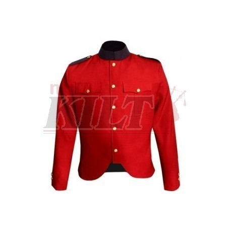 Canadian Police Style Cutaway Tunic in Red Gabardine Wool with Navy Collar and Epaulettes