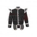 Black Pipe Band Doublet with silver buttons and scrolling silver braid trim