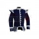 Navy Blue Pipe Band Doublet with silver buttons and scrolling silver braid trim