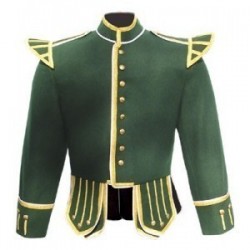 Green Pipe Band Doublet with gold bullion trim and gold buttons