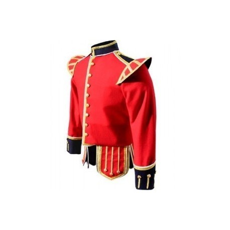 Red / Dark Blue Pipe Band Doublet with dark blue collar, cuffs, and epaulettes, gold braid trim and gold buttons