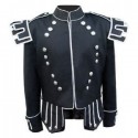 Black Traditional Scots Guards Style Doublet with Castellated Shoulder Shells in Gabardine Wool with 18 Button Zip Front